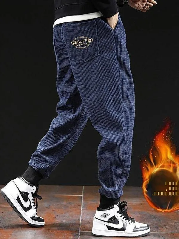 

Мужские повседневные брюки из вельвета на флисовой подкладке, свободного кроя, с манжетами, длинные, осенне-зимние, модные, универсальные, в уличном стиле