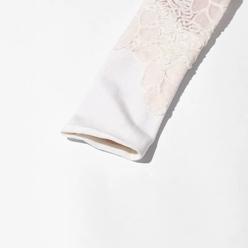 Weißes Spitzen-Meerjungfrauenkleid mit Langen Ärmeln, O-Ausschnitt, Figurbetontes Maxikleid, Elegantes Damenkleid für Hochzeit, Party, Formelle Anlässe und Abschlussball – Detail 19