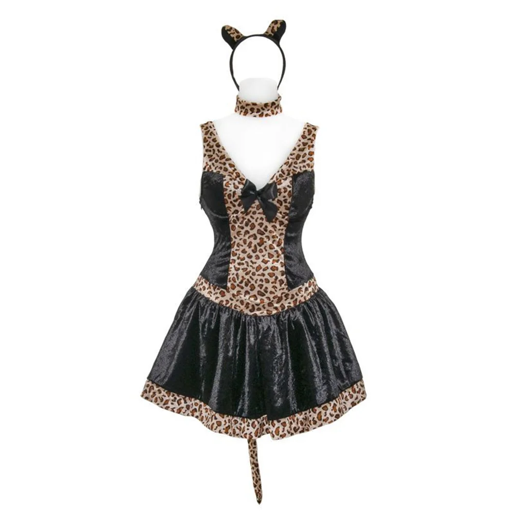 Black & Leopard Cute Cat Costume adulti giochi di ruolo vestiti costumi di Halloween per donna Sexy Cat outfit Female Club Party Wear