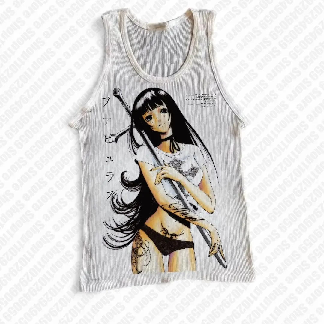 Camisetas sin mangas estilo Harajuku de los años 2000, ropa urbana estética, camisetas blancas con tirantes para mujer, camisetas con estampado gótico, camisetas cortas Y2K unisex