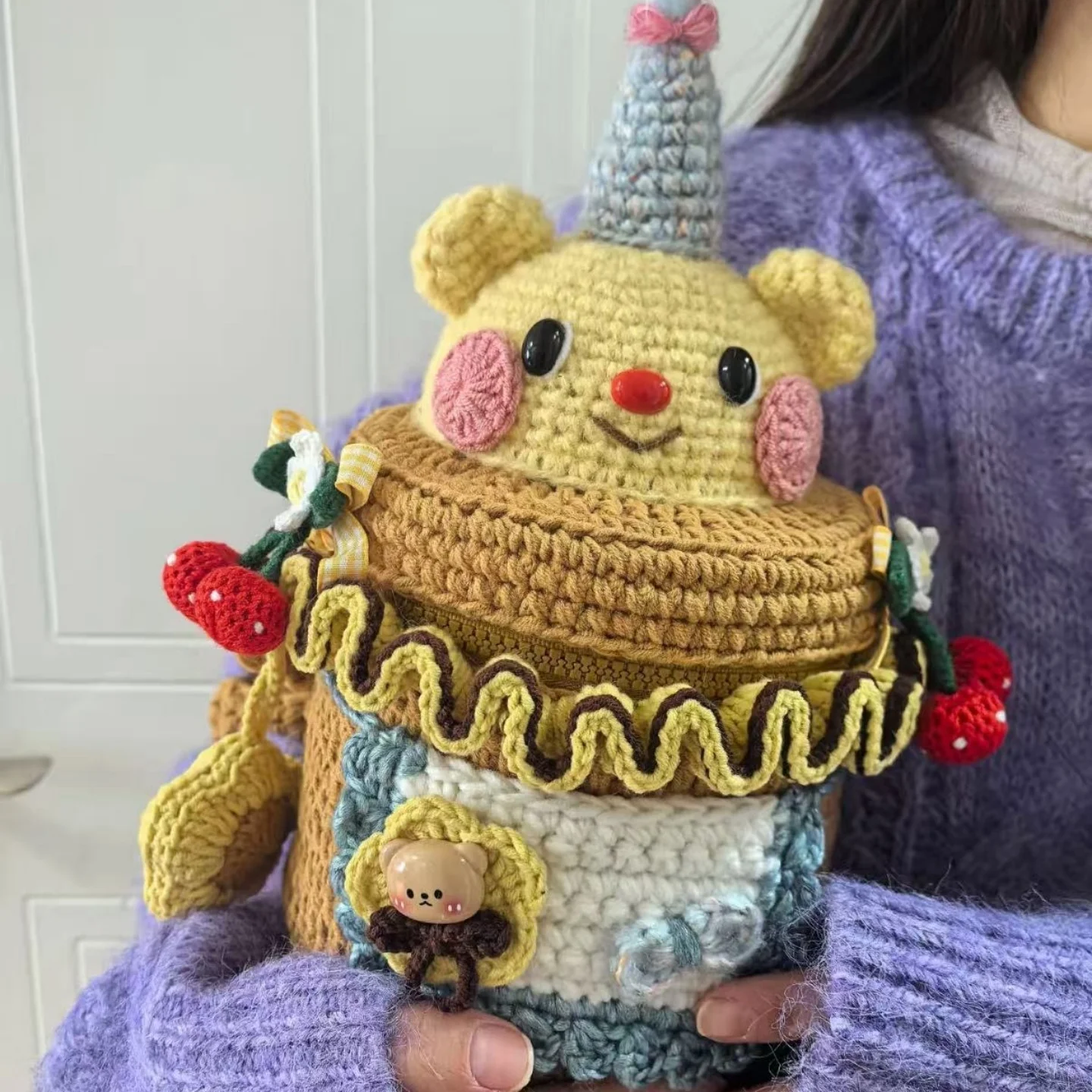 手作り-diy-かぎ針編み糸素材バッグクリエイティブギフトショルダーバッグクロスボディバッグ純粋な手作りバターベア新モデル