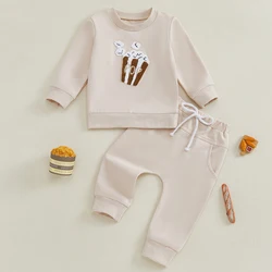 Toddler Boys Fall Outfits Popcorn Embroidery Long Sleeve Sweatshirts and Long Pants 2Pcs Clothes Set