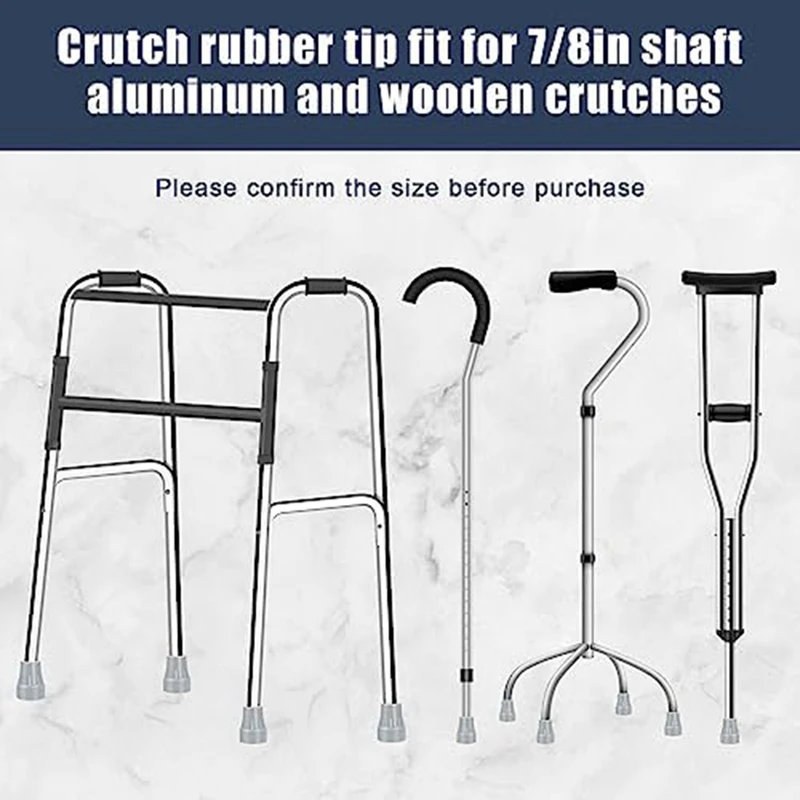 Crutch Tips, 7/8Inch Heavy Duty Non-Slip Rubber Cane Tips, Crutch Pads, Foot Crutch Accessories 6 PCS