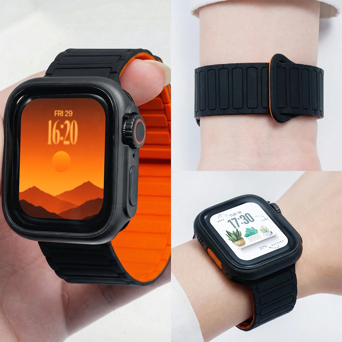 Change to Ultra Cover +Silicone Magnetic Band For Apple Watch 46mm 42mm 45mm 44mm 41mm 40mm For Series 11 10 9 8 7 6 5 4 SE3/2/1