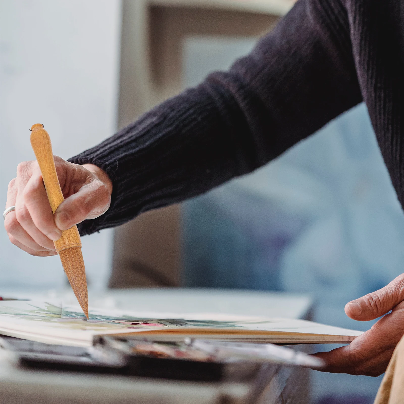 

Chinese Calligraphy Brushes Wood Wolf Hair Pen Student Practice Couplet Writing Tools Portable Professional Practical Art