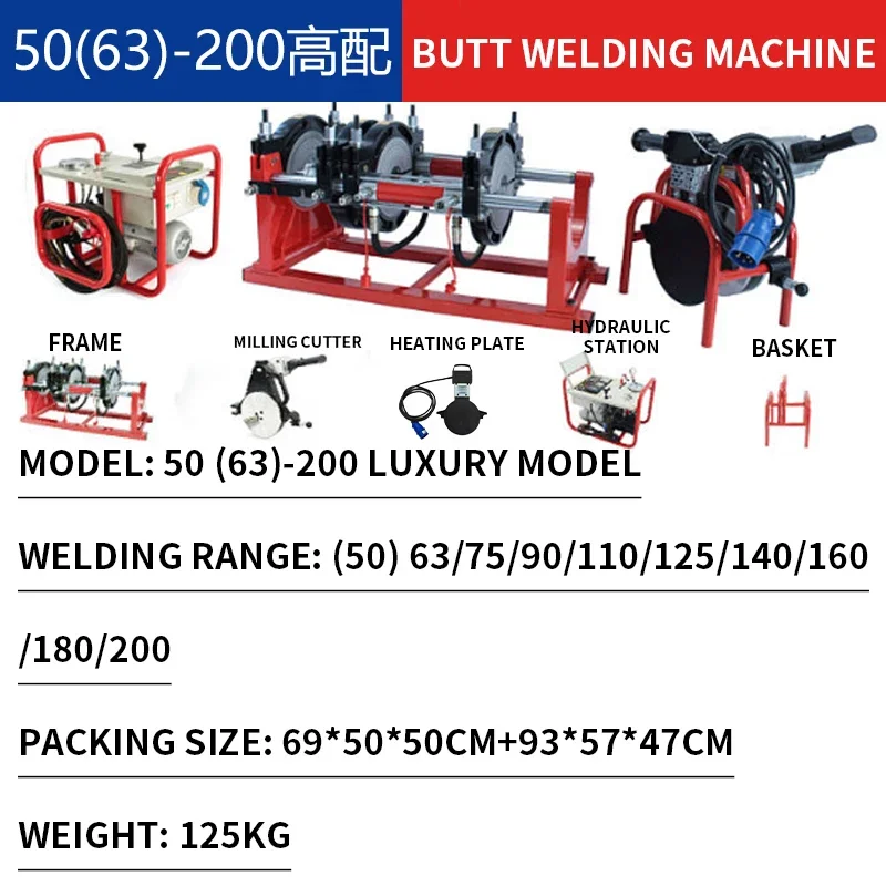 Hydraulic 4 Ring Butt Welding Machine 63-315MM PE Pipe Welder Water Pipe Hot-Melt Machine Water Electricity Weld