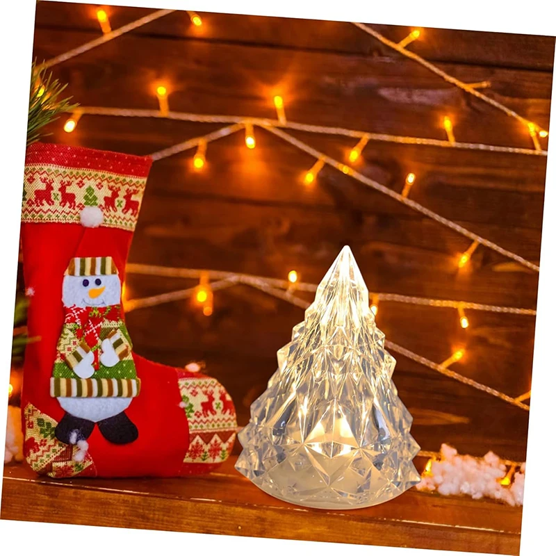 Christmas Tree Shape Table Lamp Crystal Diamond Desk Lamp Mini Night Light Warm/White Light Candle Atmosphere Lamps Decorative