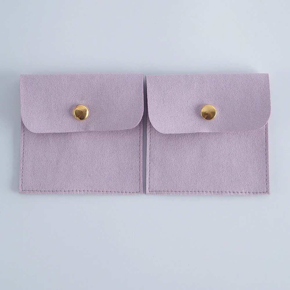 5pcs Beige Microfiber Jewelry Snap Bags for Storage