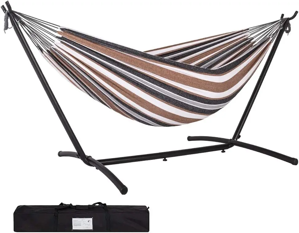 Hammock with Stand for Outside, Heavy Duty Space Saving Steel Stand with 450 lb, Double Hammock with Portable Carrying Bag