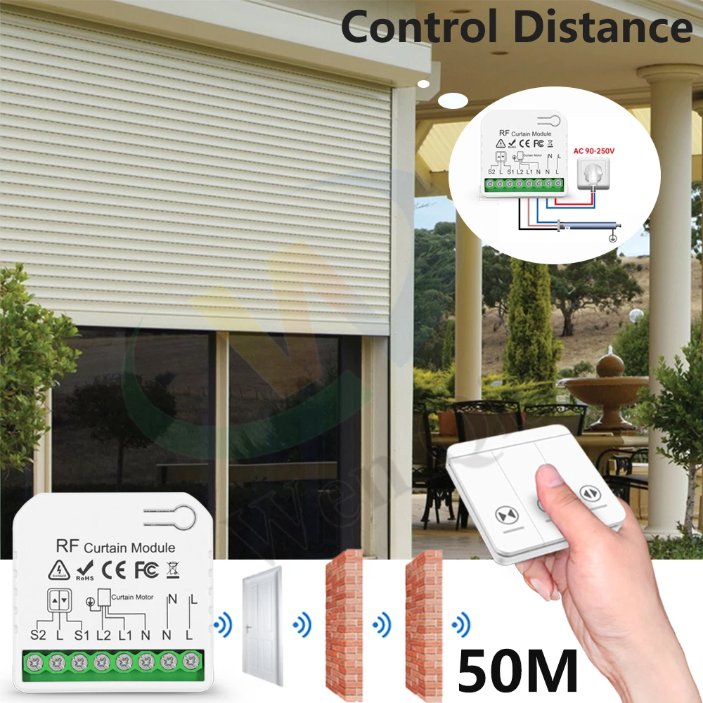 433Mhz Wireless Blind Electric Curtain Motor Switch 50M Remote Control Connected Roller Shutter Switch Blinds for Windows