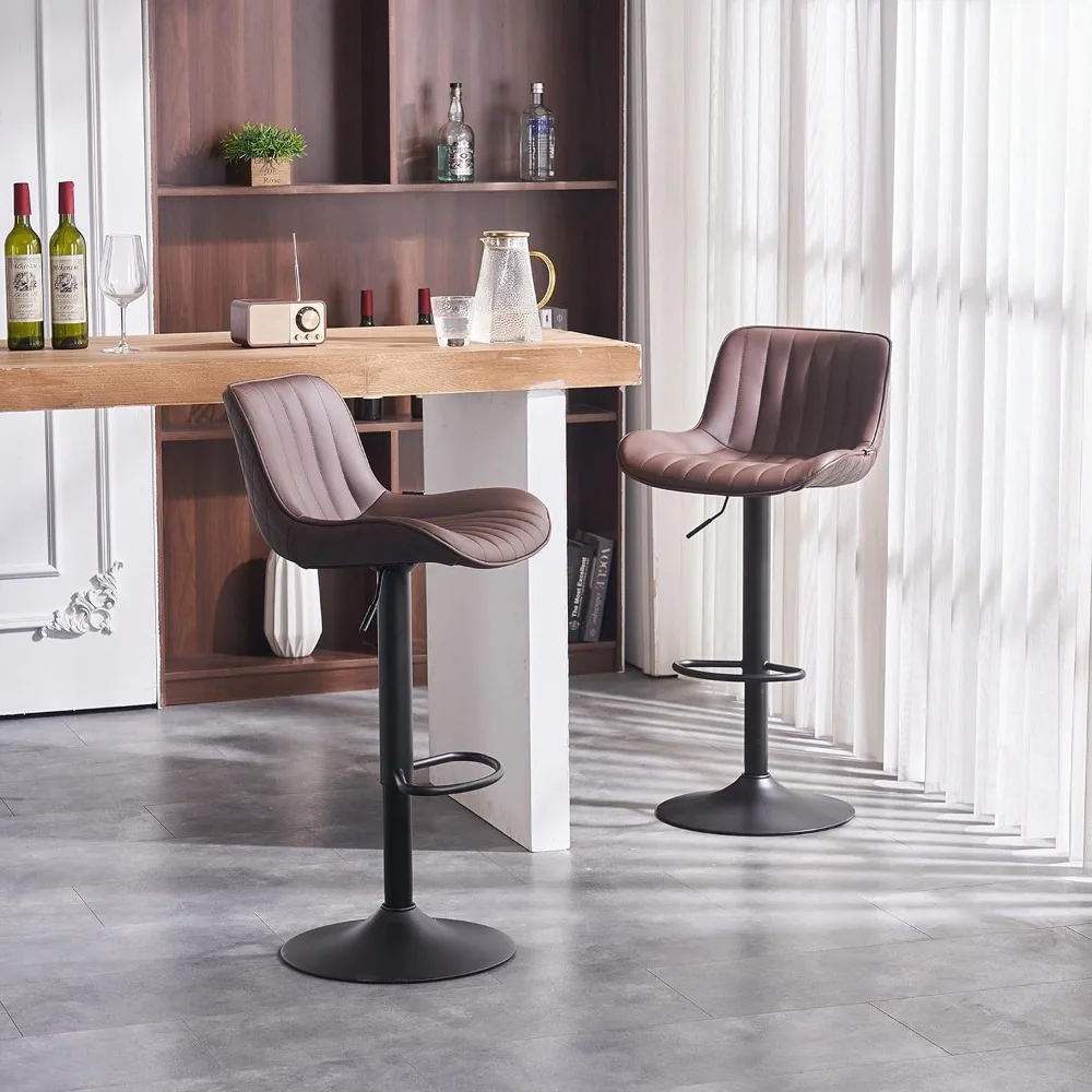 YOUNIKE-Modern Bar Stools Set, banquetas com Costas, Swivel High Faux Leather, Cozinha Ilha Bar cadeira, Contra Altura, Brown, 2 PCs