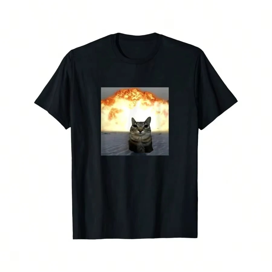 Cat Biting Shark Graphic Tee Relaxed Fit  Short Sleeve Casual Comfortable Kids Tshirt Men's Shirts Women Y2k t-shirts