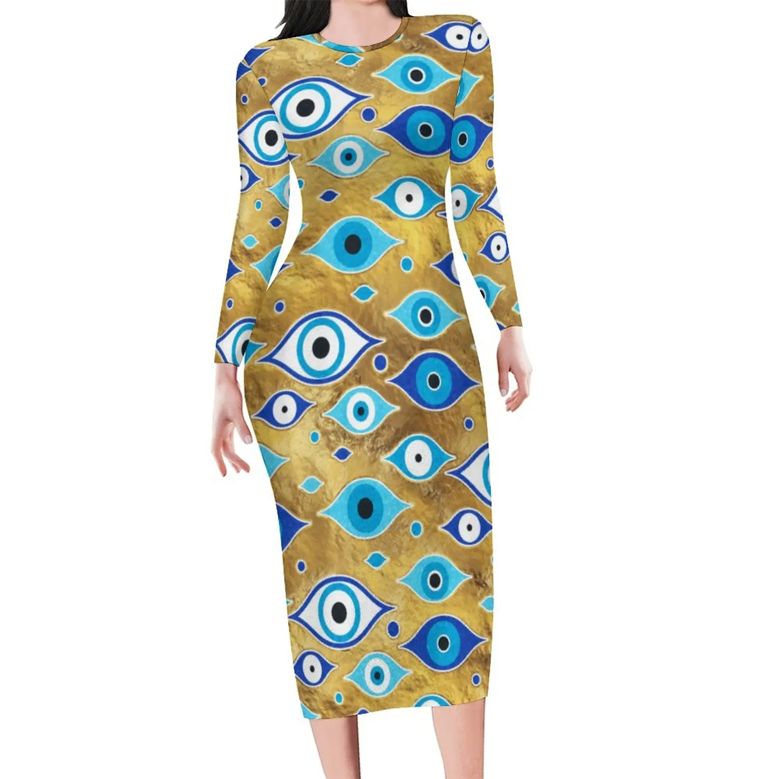 Matiasma Evil Eye Dress Long Sleeve Greek Mati Mataki Elegant Dresses Autumn Female Aesthetic Pattern Bodycon Dress Large Size