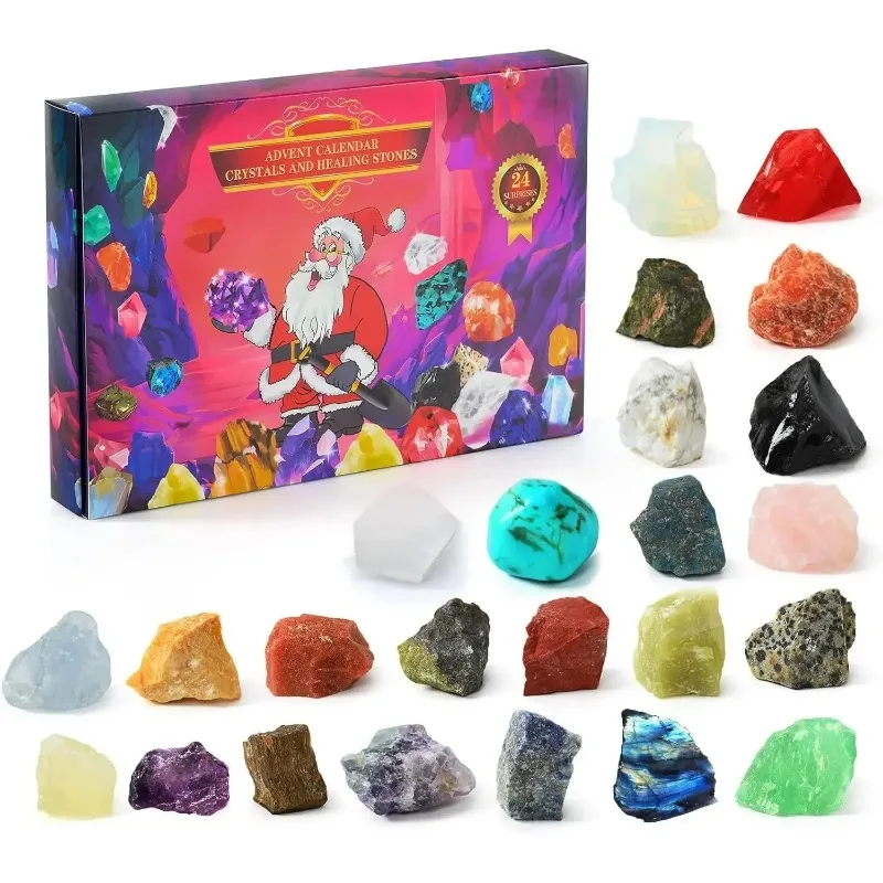 Christmas Advent Calendar Natural Crystal Gemstones Collection Boxes 24 Days Countdown Minerals Rock Gift Box Kids Navidad Gifts