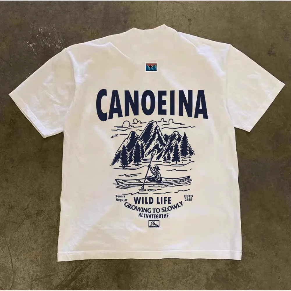 

100% Pure Cotton Summer American Style Oversize Graphic T Shirts Retro Letter Hand Drawn Printed Harajuku Men's Top Streetwear