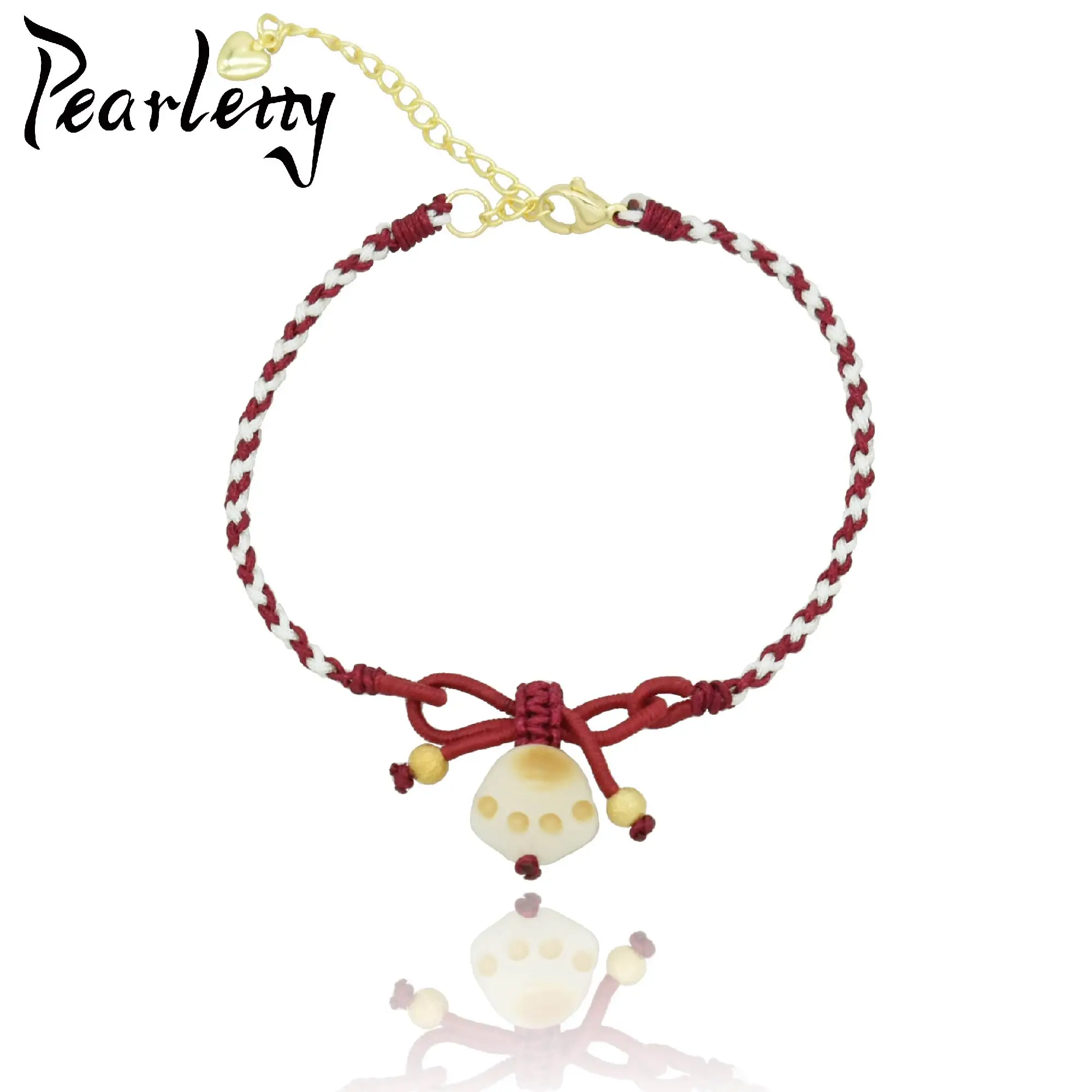 

Red and White Handmade Rope Braided Bracelet for Girl Natural Linden Cat Paw and Red Bow Charm Bracelet Jewelry