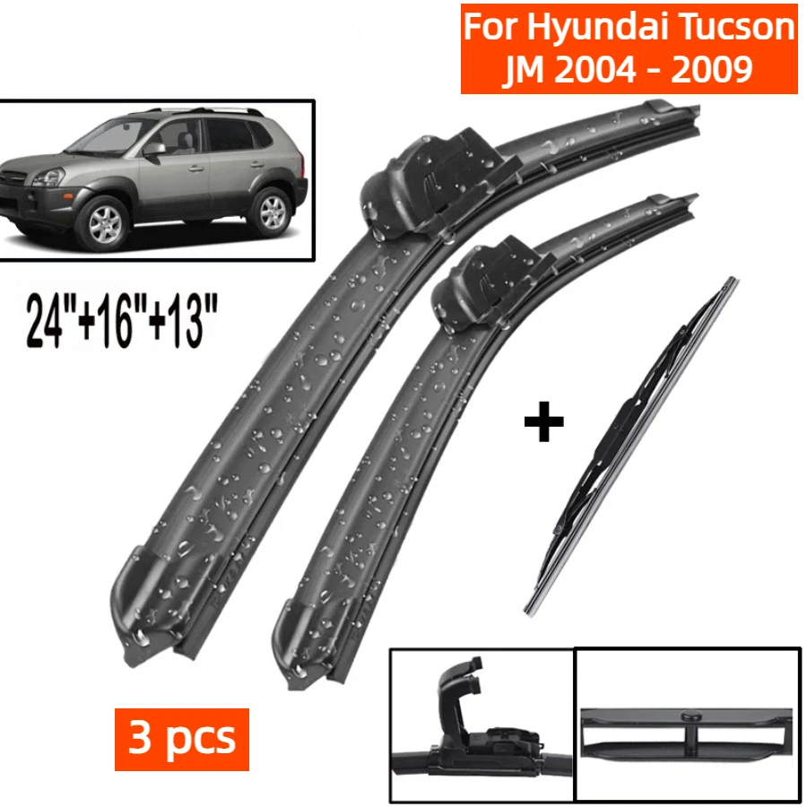 Front Rear Wiper Blades Set Kit For Hyundai Tucson JM 2004 - 2009 Windshield Windscreen Window 24