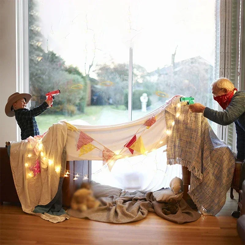 1 buah mainan gelang karet meledak logam-mainan peluncur lipat Mini dengan gantungan kunci dan 60 buah pita karet, hadiah sempurna untuk Natal