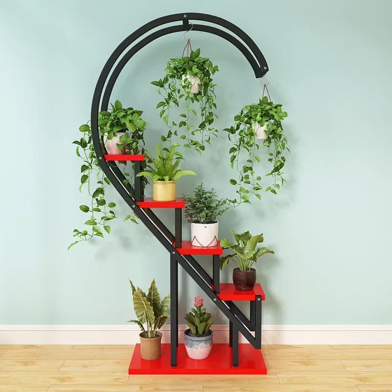 Multi-Layer Metal Plant Holders Wrought Iron Plant Shelf Heart-shaped Flower Stand