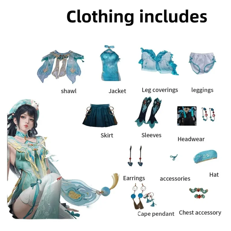 CyGame Naraka: Bladepoint Lannie Косплей Костюм Китайский Стиль Зеленая Юбка Ханфу Парик Обувь Женский Сексуальный Традиционный Фестивальный Костюм