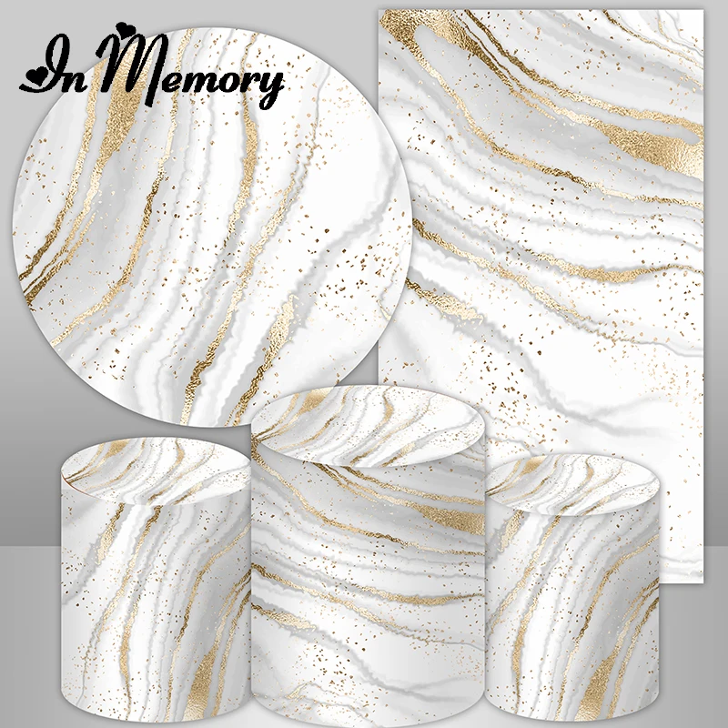 Inmemory เคสหินอ่อนทรงกลมมีกลิตเตอร์สีทองสำหรับงานแต่งงานงานเลี้ยงวันเกิดของผู้ใหญ่อุปกรณ์ถ่ายภาพพื้นหลังแท่นที่มีความยืดหยุ่น