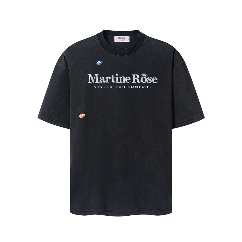 

Мужская и женская футболка оверсайз из хлопка премиум-класса Martine Rose, коллекция 26SS, летняя, винтажная, с эффектом потертости, черная, с буквенным принтом