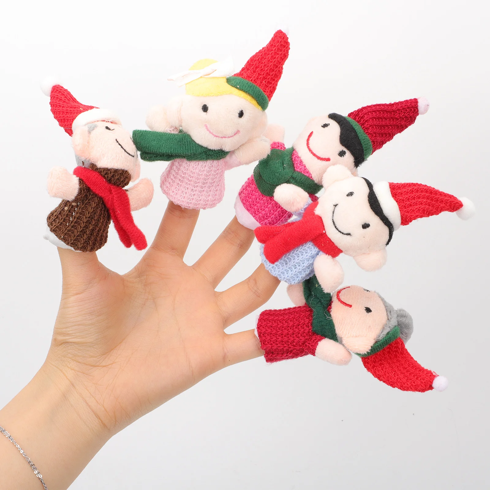 

6 Pcs Puppet Decorate Family Hand Child Baby Childrens Toys Puppets Finger Gloves Fairy Tale 11x8cm Cotton Nursery Kids Supply