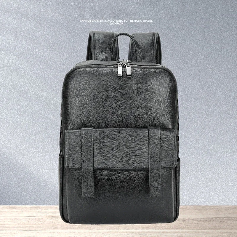 

2024 New Business Men Backpack First Layer Cowhide Men's Bag Genuine Leather Schoolbag Large 15 Inch Laptop Travel Backpacks