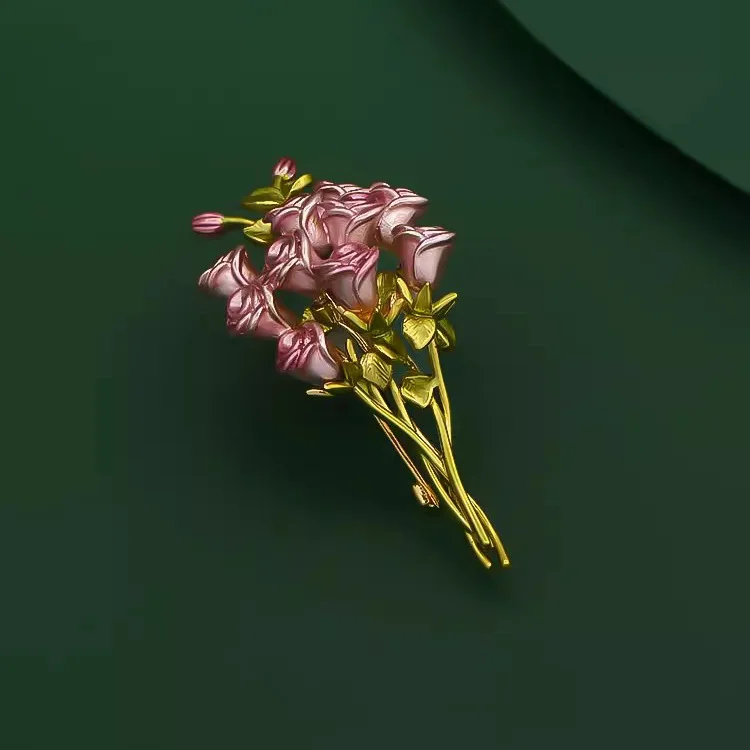 Broches Vintage de flores rosas para mujer, hermoso ramo de plantas, broche de fiesta y oficina, regalos