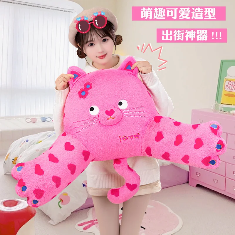 Cute Cartoon Love Heart Spot Pink Cat Waist Cushion Toy Anime Stuffed Animals Kittey Plushies Throw Pillow for Kawaii Room Decor