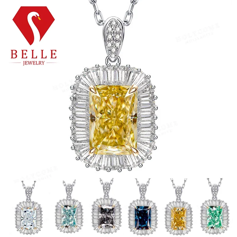 925 Silver Original Yellow 4Carat Radiant Cut Diamond Test Passed 7.5x11mm Moissanite Wedding Pendant Necklace Gemstones Jewelry