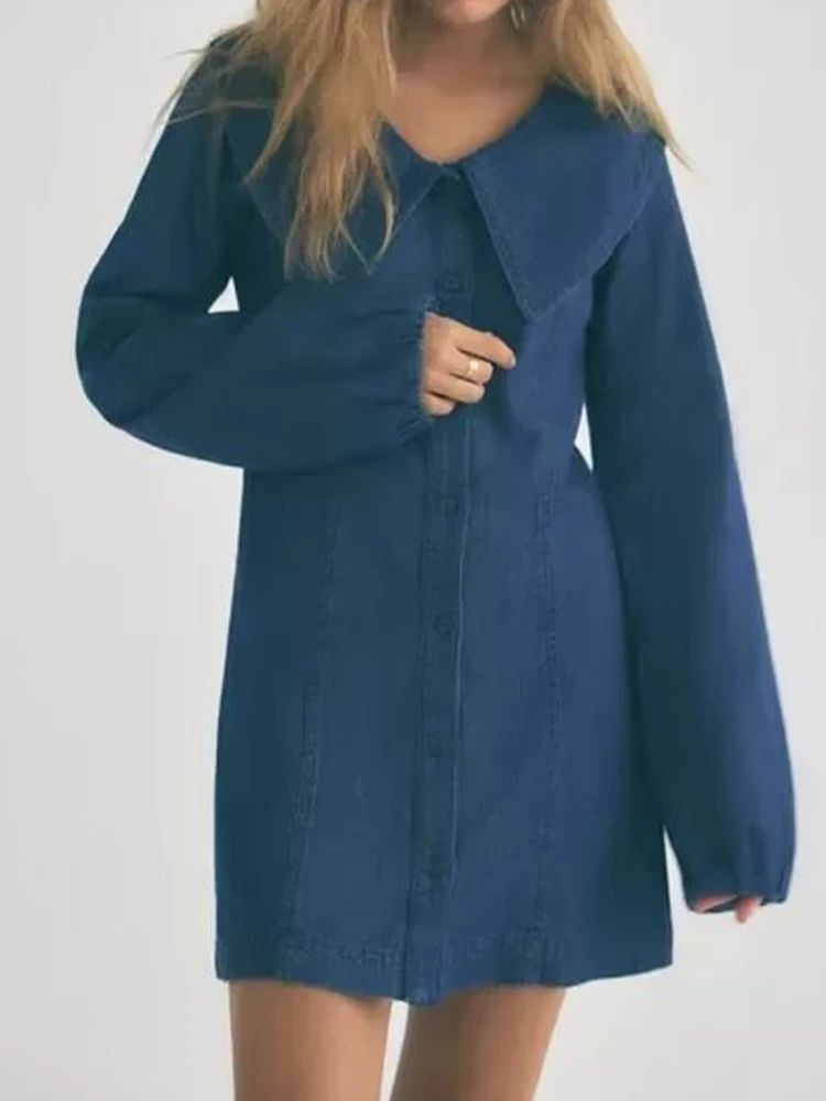

European and American style women's clothing new style French style round collar long sleeve basic denim dress