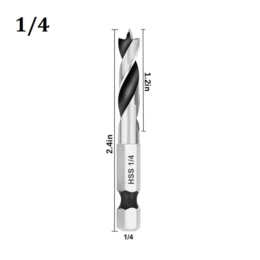 Brocas de vástago hexagonal de 1/4 ", juego de brocas HSS de 3 puntos de cambio rápido para taladro eléctrico, herramienta eléctrica para carpintería