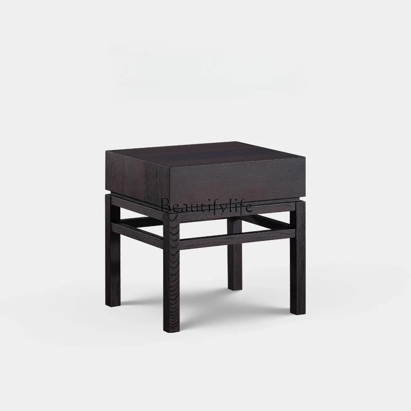 

Italian Style Modern Storage Side Cabinet scandinavian Minimalist Storage Smoked Solid Wood Bedside Cabinet