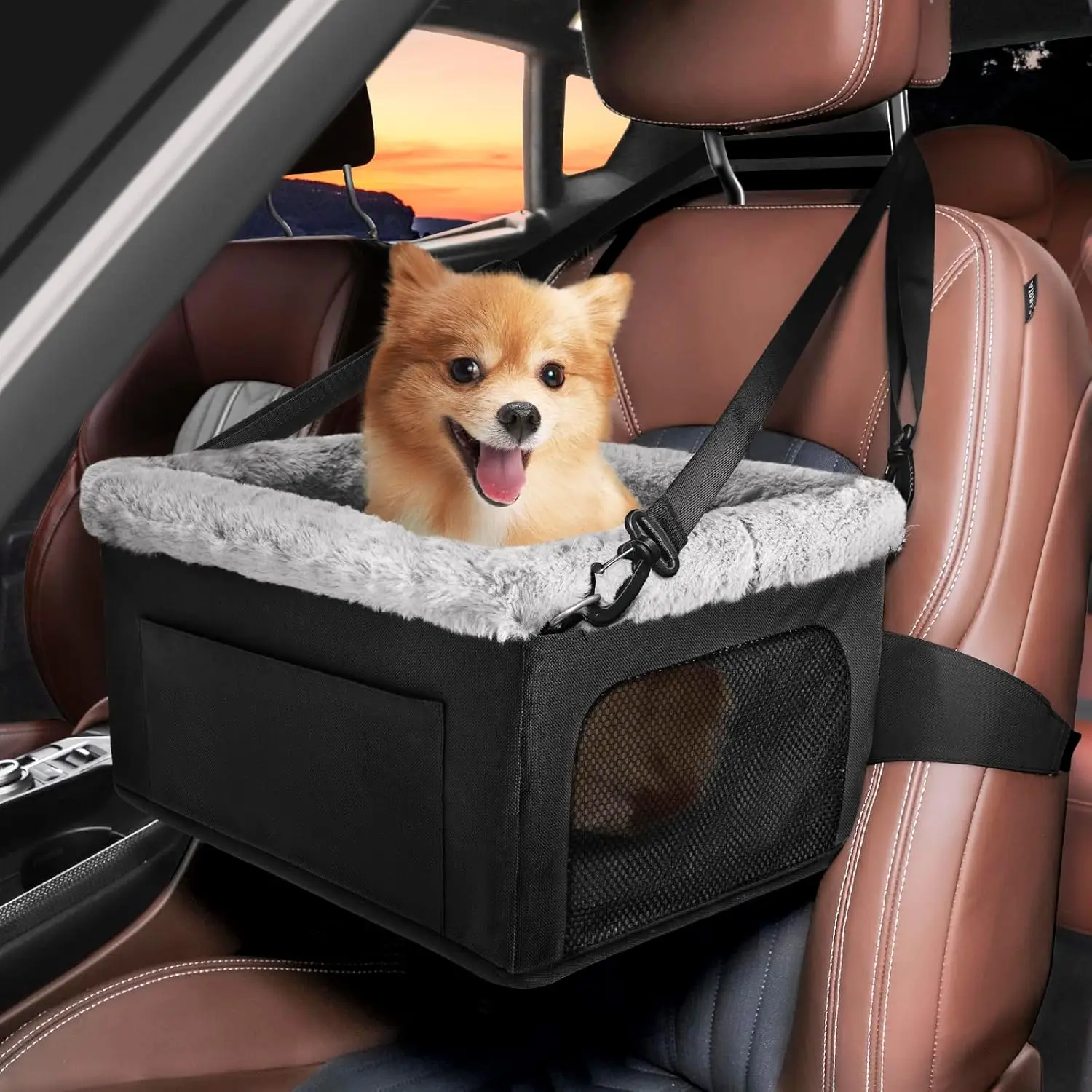 

Small Dog Booster Car Seat, Portable Puppy Dog Car Seat, Up to 20lbs, Black