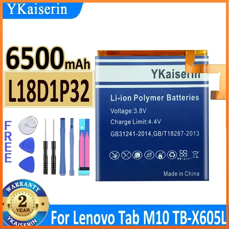 YKaiserin L19D1P32 L18D1P32 Battery for Lenovo Tab M10 TB-X505X X505L X505F/TB-X605L TB-X605F TB-X605M Code Bateria Batterie