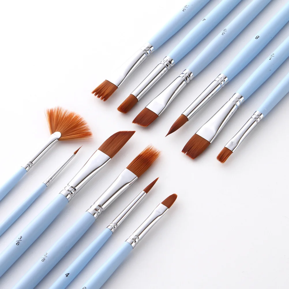 

12Pcs Painting Brush Set Nylon Hair Wood Handle Durable for Watercolor Oil Gouache Painting and Beginners Drawing
