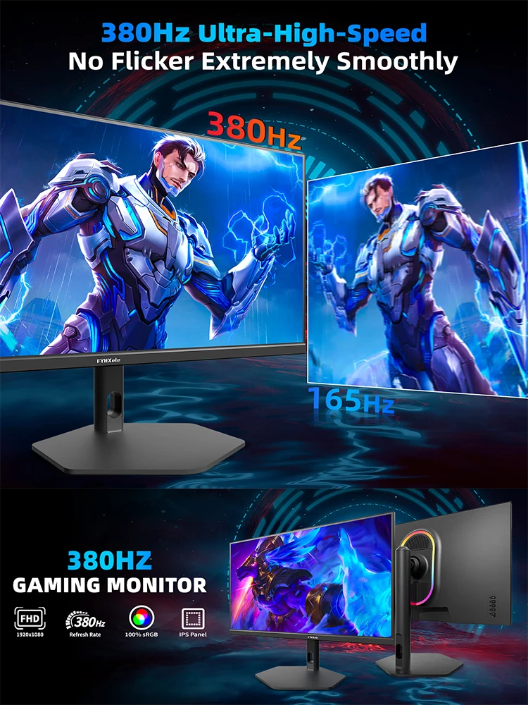 Display Screen 27 Zoll 380Hz Gaming Monitor FHD 1080P IPS Frameless Flat Screen PC Desktop Display 0.5ms 100%sRGB 400cd/m² RGB Hintergrundbeleuchtung Höhenverstellbarer Drehstand HDMI DP Monitore