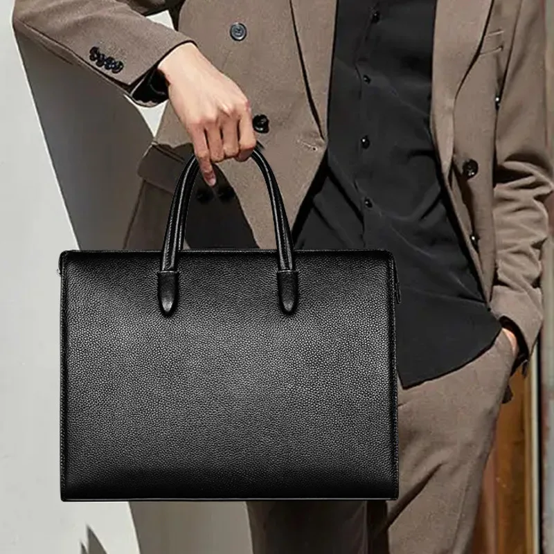 

New Fashion Leather Fingerprint Lock Handbag Large Capacity Computer Genuine Bag Leather Briefcases Men Business Men's Briefcase