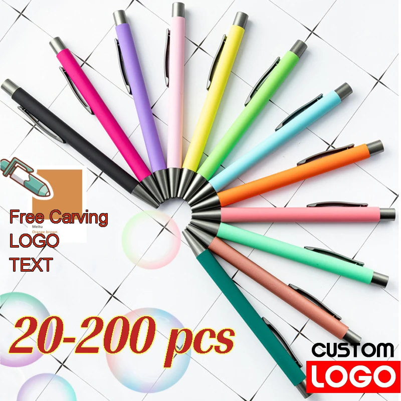 

20-200 ручек, оптовая продажа, металлическая шариковая ручка, текстура, индивидуальный логотип, рекламная ручка, настраиваемое имя, логотип, резиновый текст, лазерная гравировка