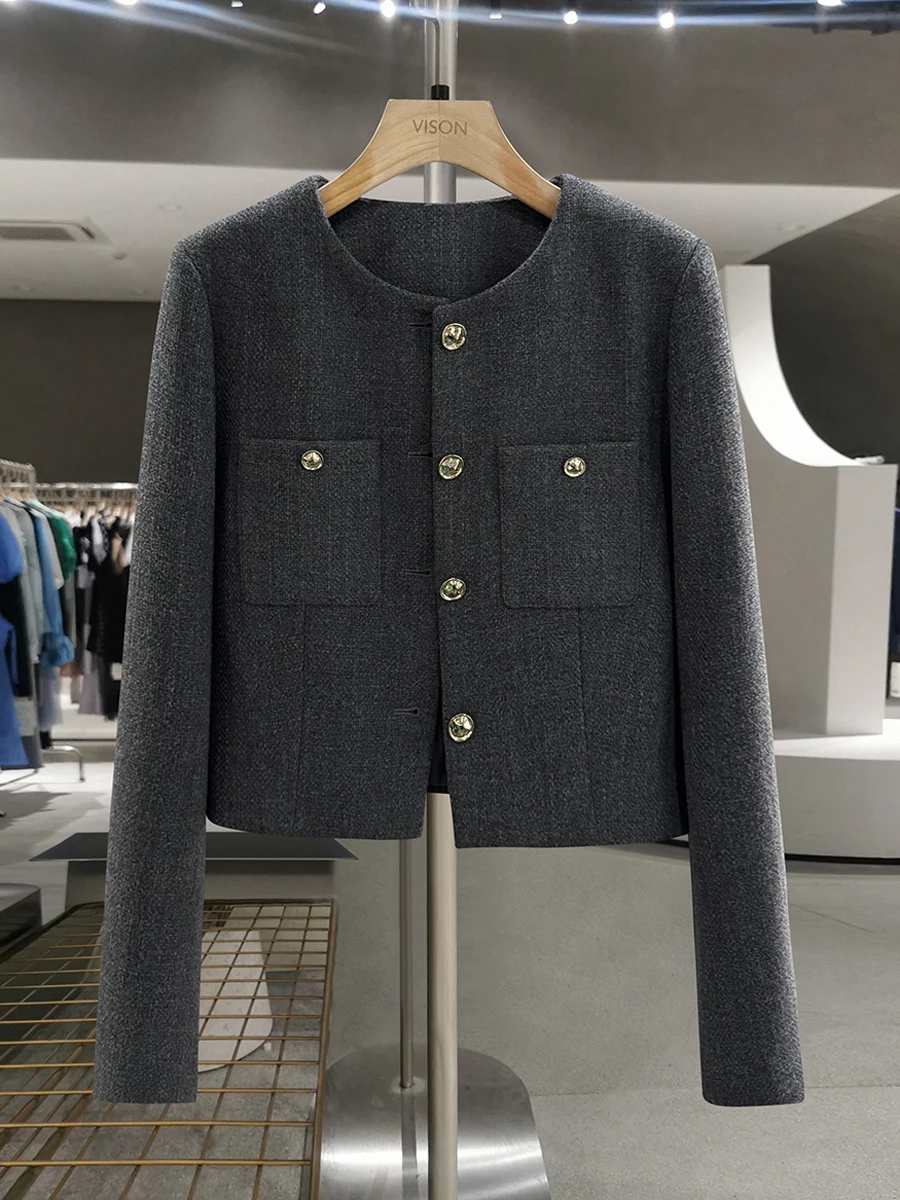 

ey Slimming Versatile Casual Chic Wind Coat Women's 2026 New Spring Autumn Retro Trendy ort Top Button round Ne Long Sl...