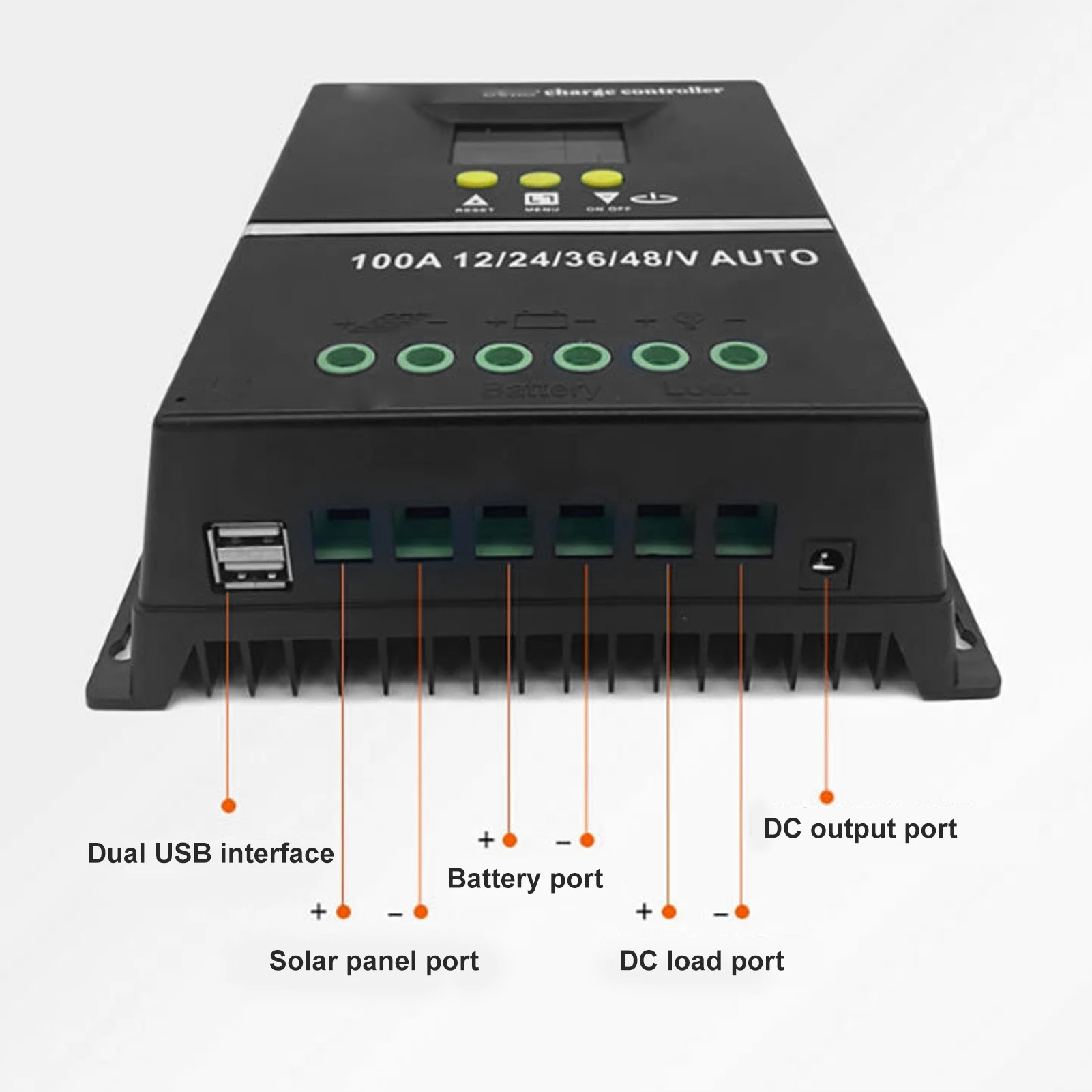 MPPT Solar Charge Controller with Dual USB Port Backlit LCD Display for 12V 24V 36V 48V Solar Panel Regulator Adaptive