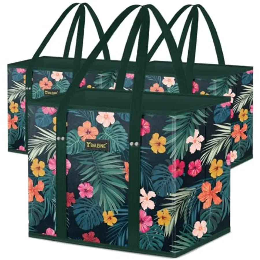 

3Pk Reusable Grocery Bags, Foldable Shopping Bags for Groceries with Reinforced Bottom and Handles
