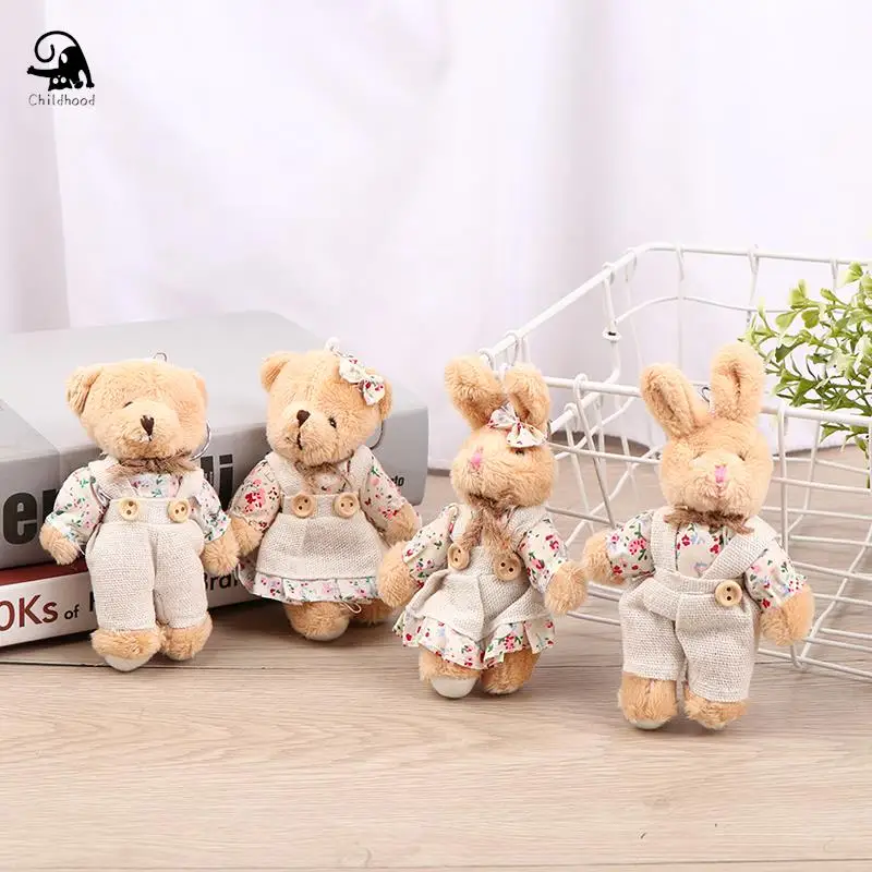 Cute Linen Teddy Bear Keychain Women Couple Country style Rabbit Keychain On Bag Car Trinket Female Wedding Party Toy Girls Gift