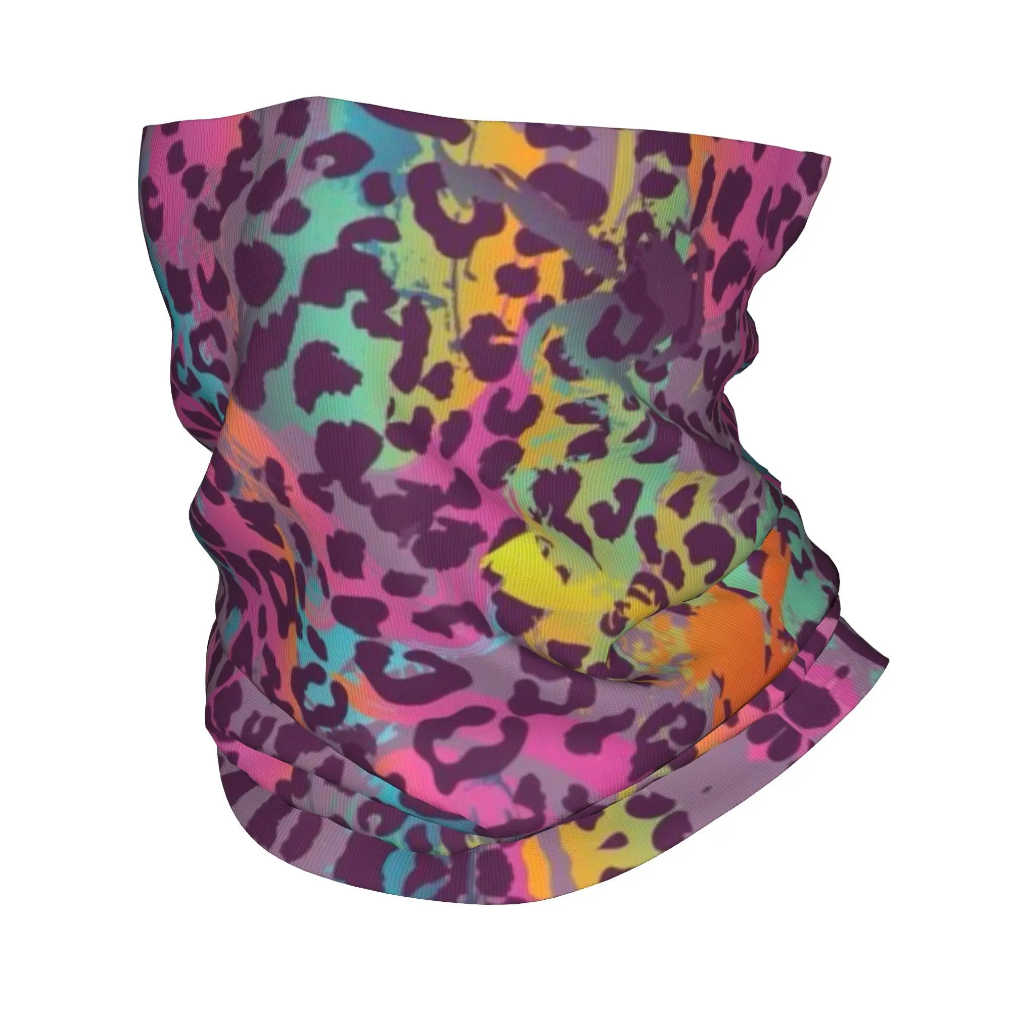 Custom Leopard Print Colorful Wallpaper Neck Gaiter Women Men UV Face Shield Winter  Bandana Scarf for Cycling