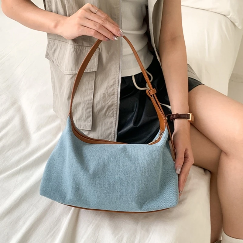 

Korean Womens Underarm Bag Aesthetic Shoulder Bag Denims Armpit Bag Shopping Dating Bag Fashion Casual Handbags