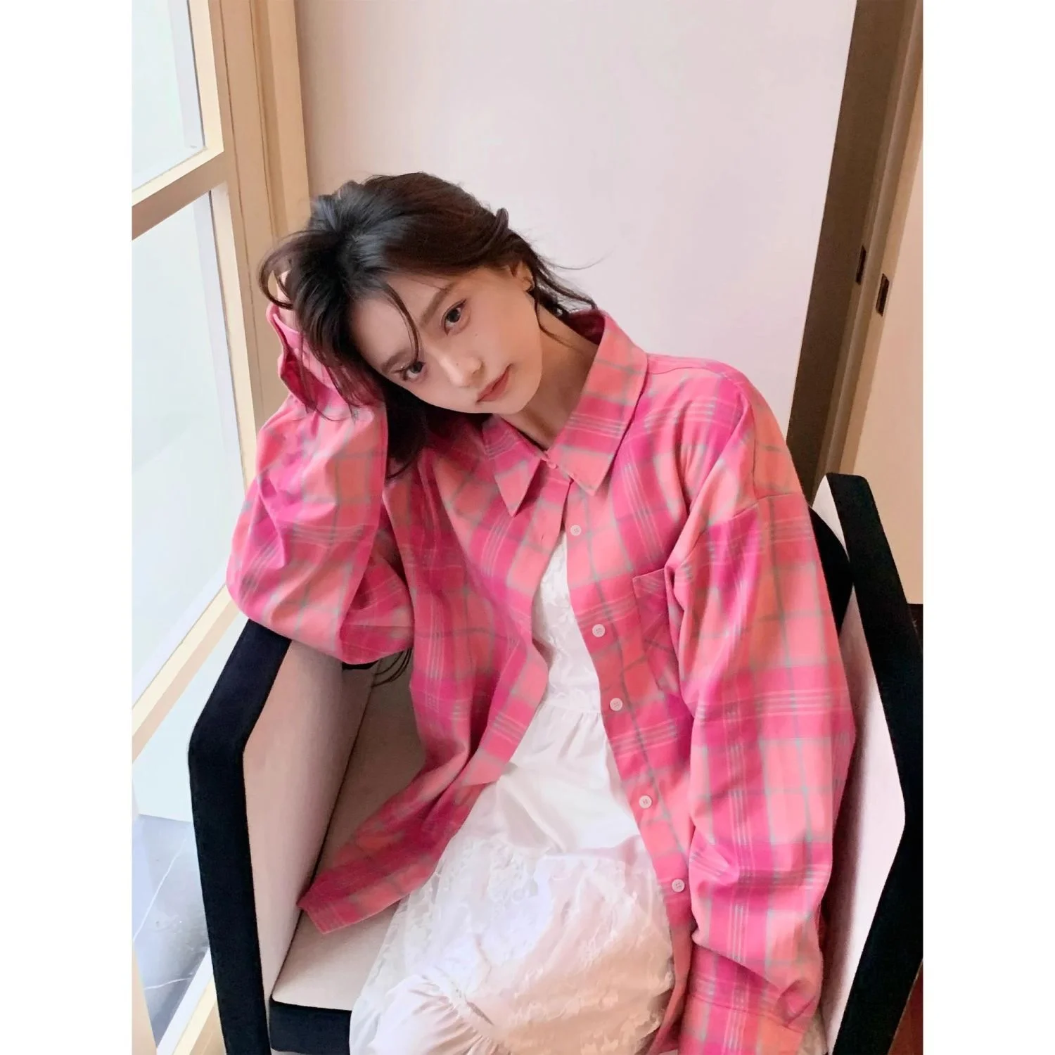 Vrouwen Vintage Chic Single Breasted Losse Lange Mouwen Eenvoudige Shirts Populaire