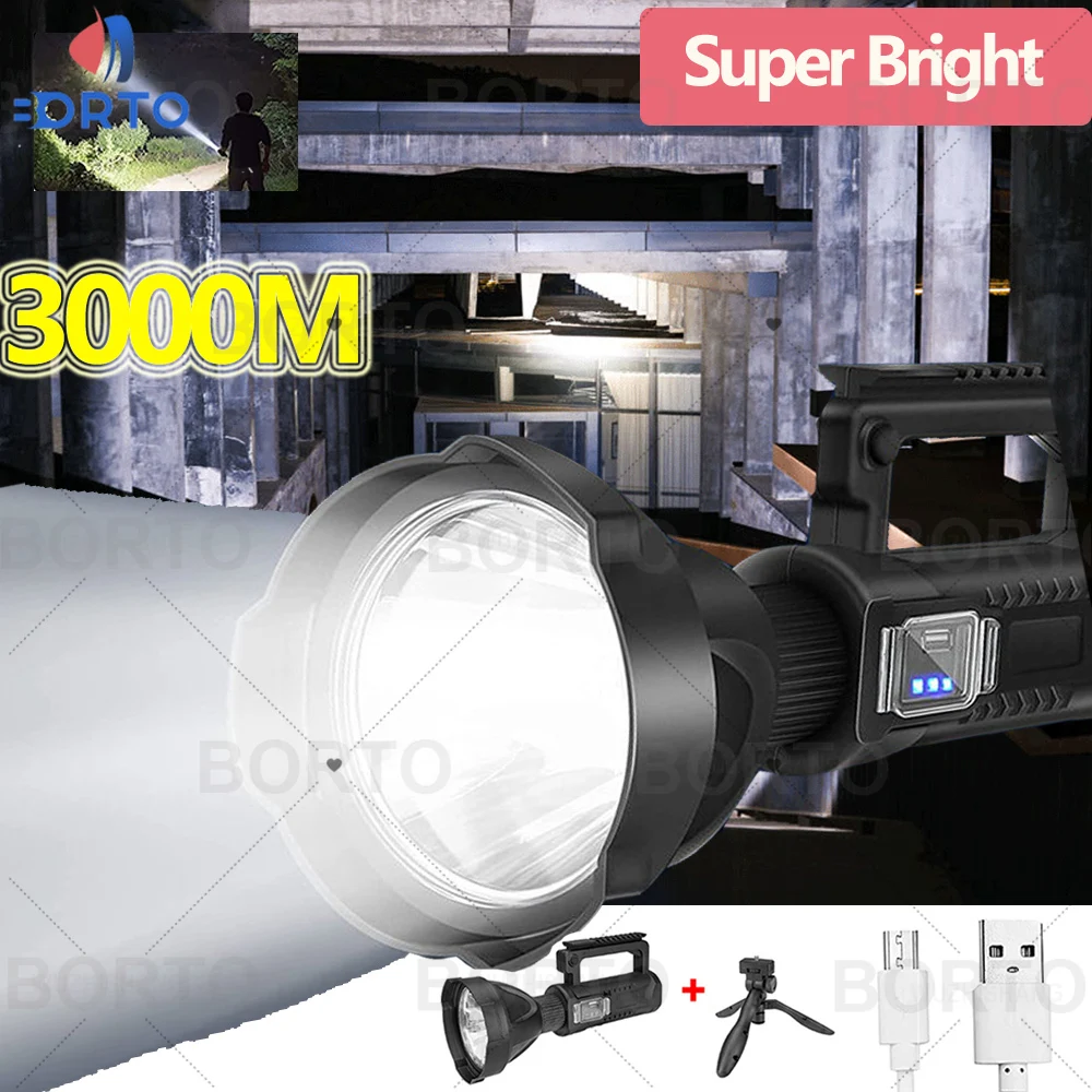 1000LM 80W Portable outdoor LED Rechargeable spotlight handheld holder light high-power waterproof USB  strong light searchlight