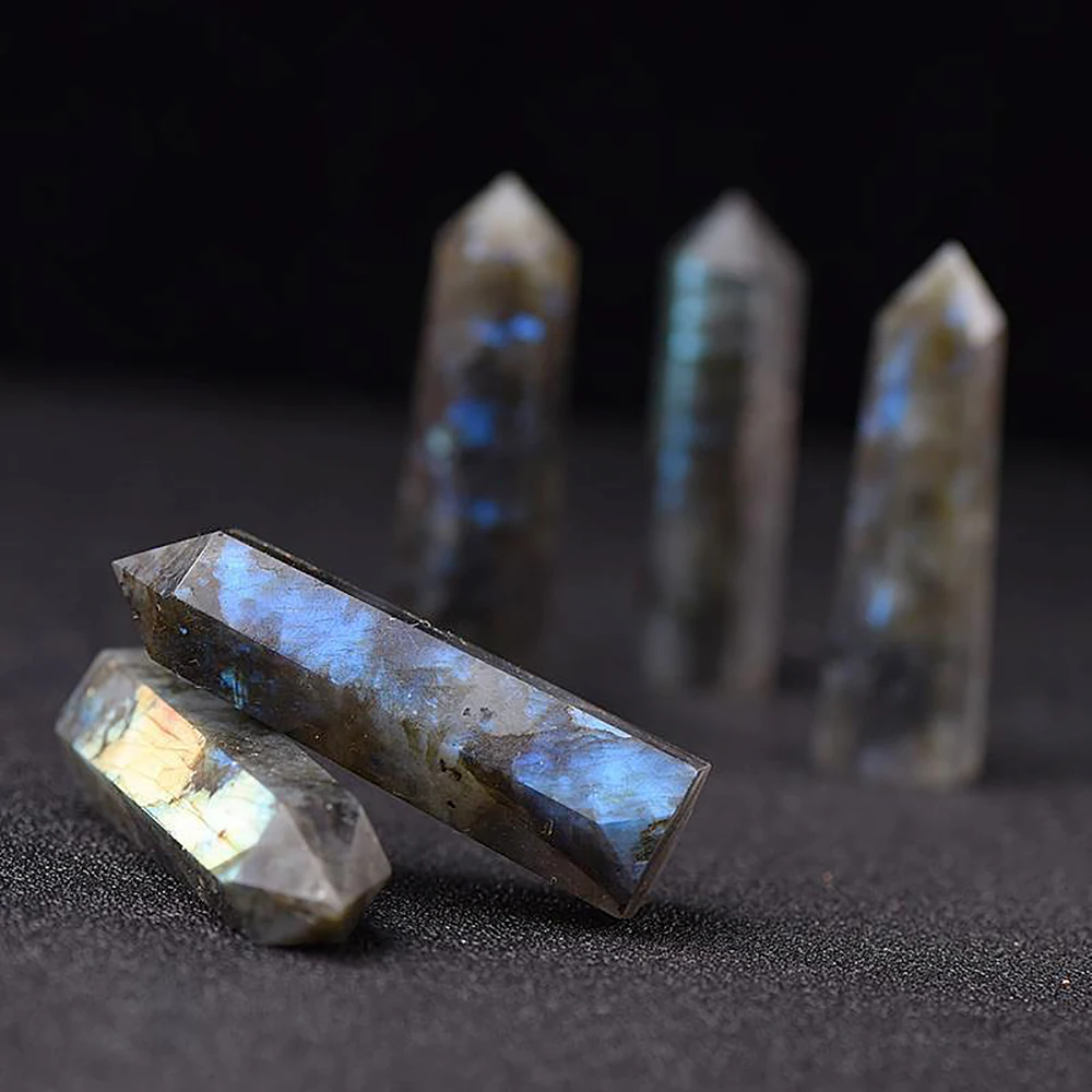 Natural Moonstone Crystal Column Labrador Quartzite Crystal Mineral Obelisk Column Living Room Decorative Arts and Crafts Gift