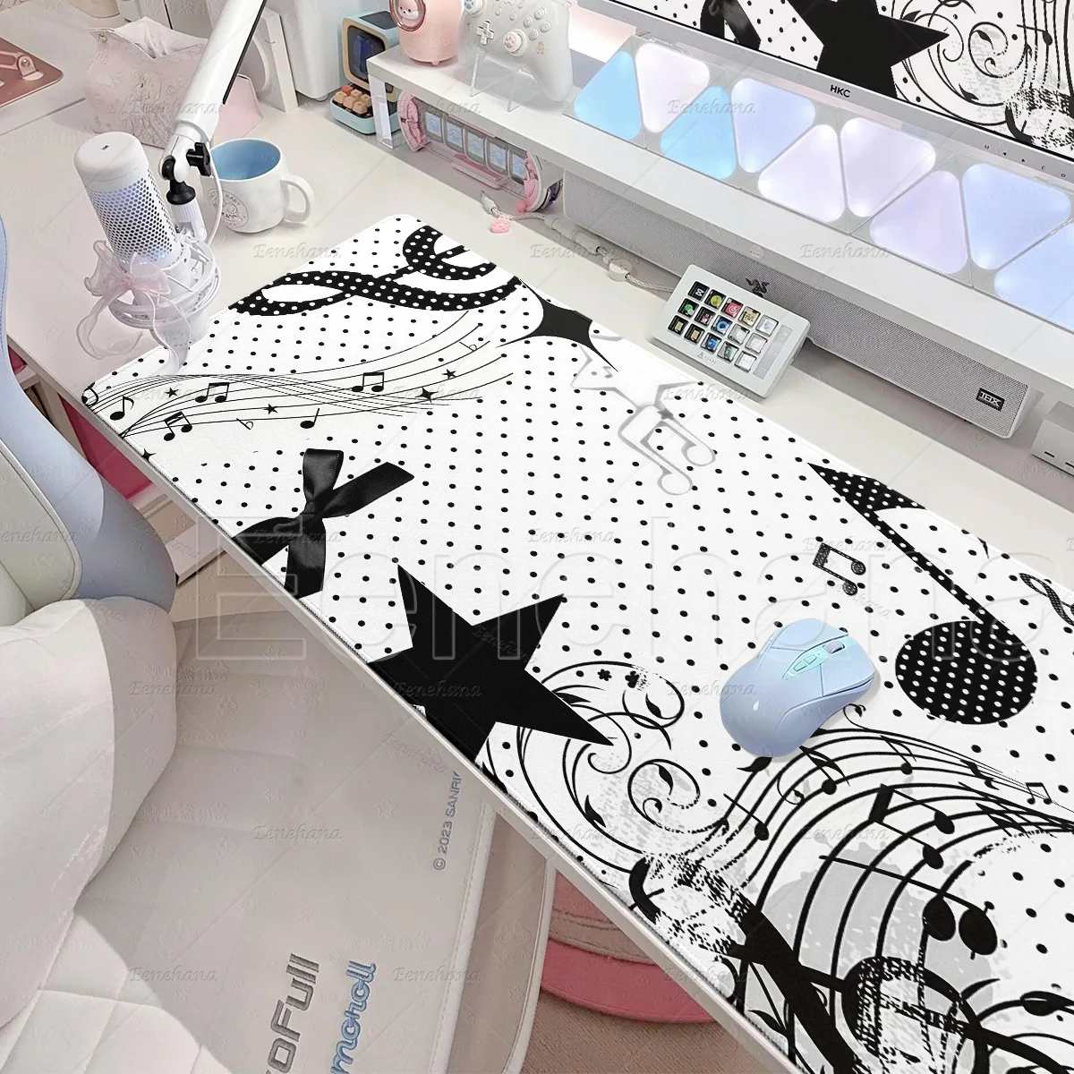 Black White Polka Dots Mouse Pad Music Notes Piano Tablepad PC Gamers Mechanical Keyboard Deskmat Rubber Anti-Slip Lock-Edge Rug